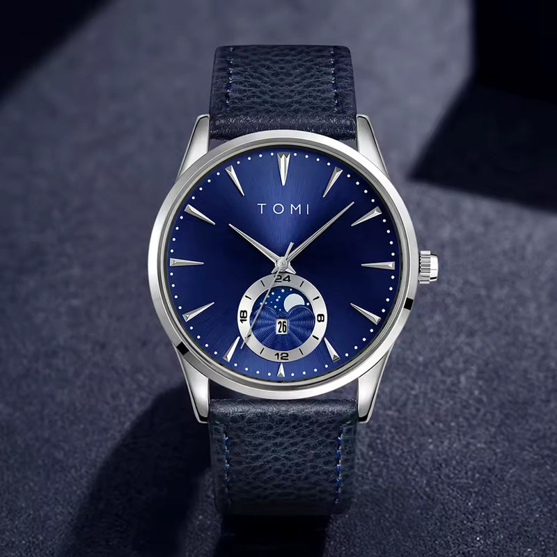 TOMI T024 Men's Classic Business Analog Watch – Leather Strap, Magnetic Lock