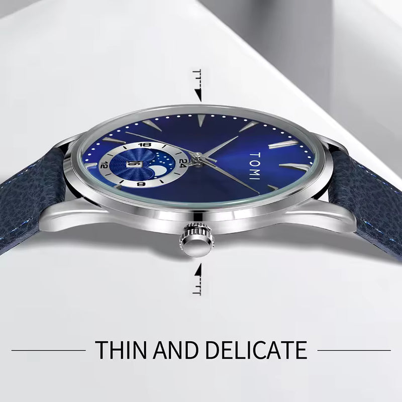 TOMI T024 Men's Classic Business Analog Watch – Leather Strap, Magnetic Lock