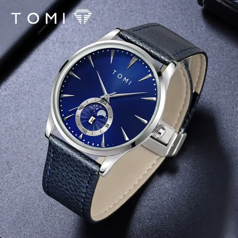 TOMI T024 Men's Classic Business Analog Watch – Leather Strap, Magnetic Lock